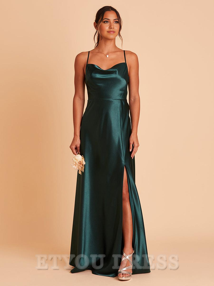 A-Line Floor-Length Satin Fabric formal dresses Bridesmaid Dresses evening gown Prom Dress