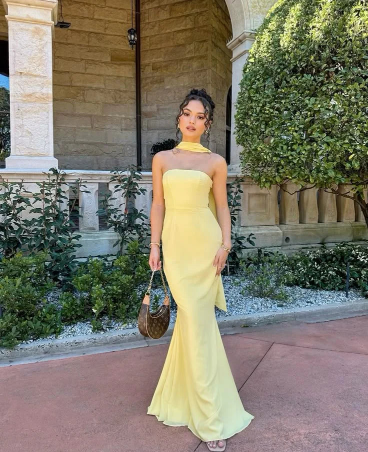 Mermaid Strapless Yellow formal dresses Bridesmaid Dresses evening gown Prom Dress