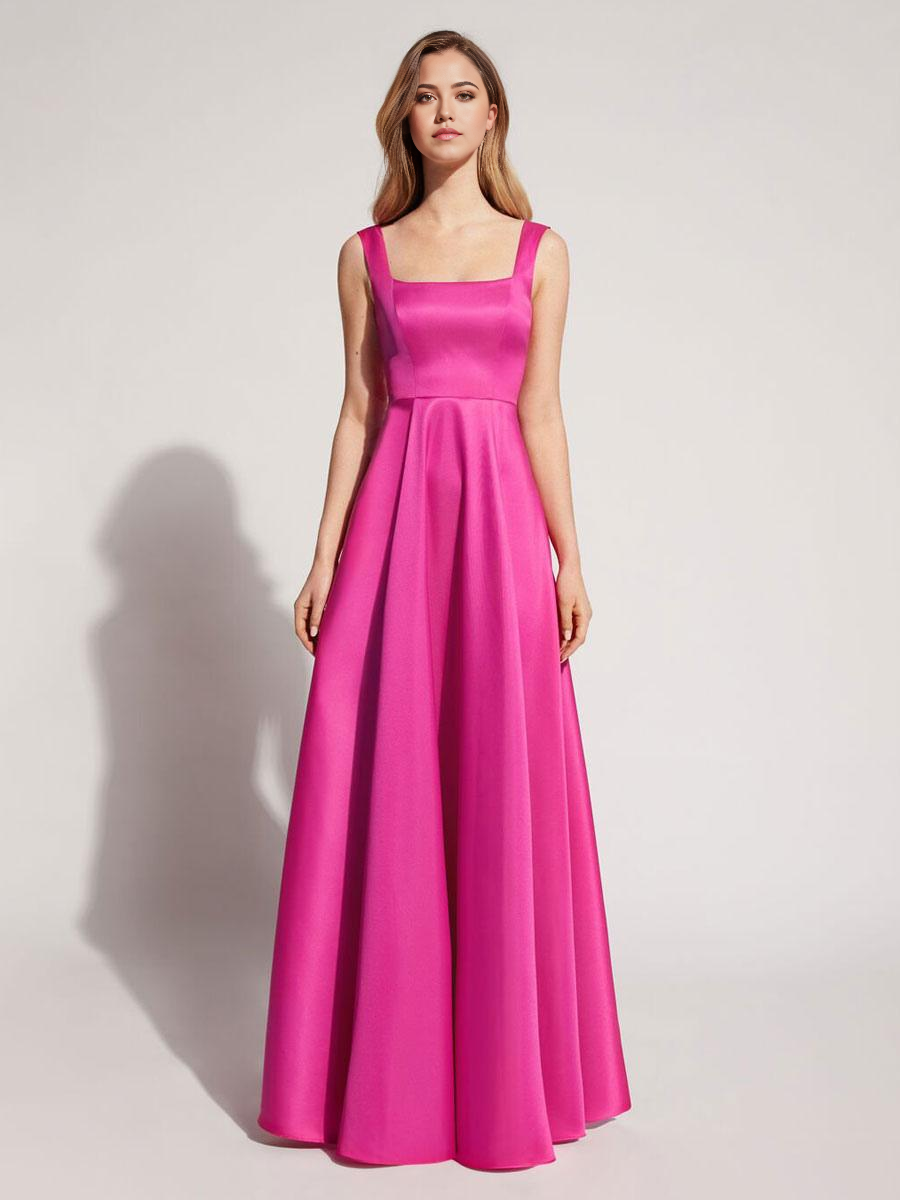 A-Line Square Neck Satin Floor-Length formal dresses Bridesmaid Dresses evening gown Prom Dress