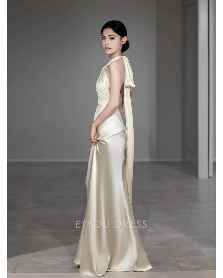 Mermaid Halter Satin Long formal dresses Bridesmaid Dresses evening gown Prom Dress