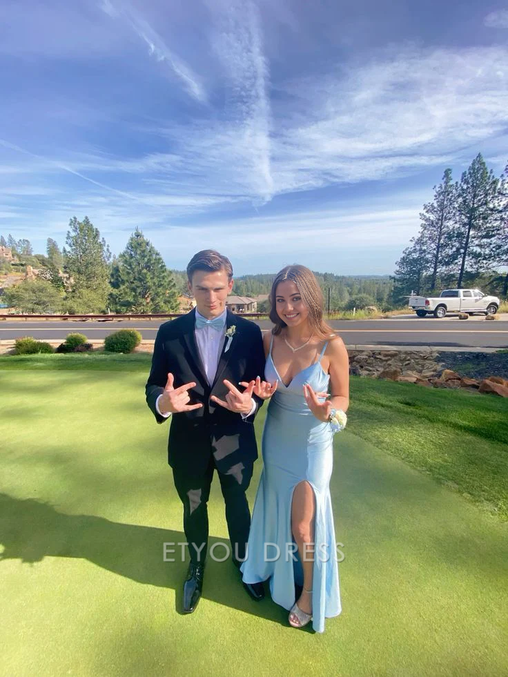 Mermaid Spaghetti Straps V-Neck Blue Long formal dresses Bridesmaid Dresses evening gown Prom Dress