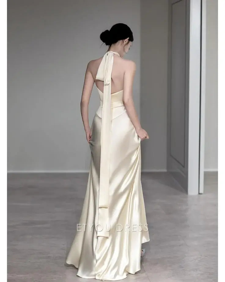 Mermaid Halter Satin Long formal dresses Bridesmaid Dresses evening gown Prom Dress