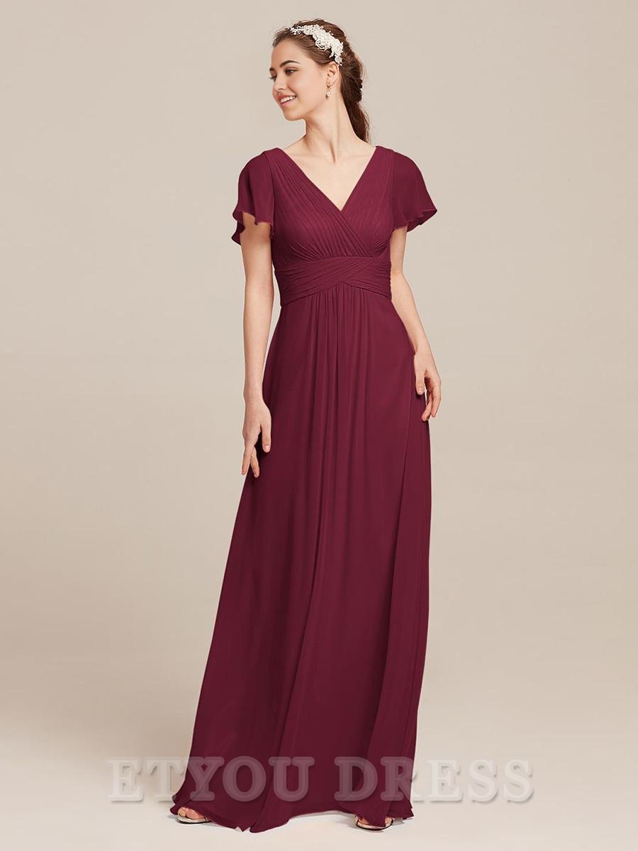 A-Line V-Neck Chiffon Floor-Length formal dresses Bridesmaid Dresses evening gown Prom Dress