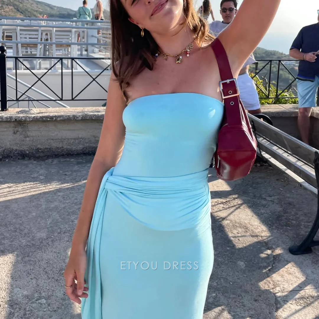 Sheath Strapless Blue Long formal dresses Bridesmaid Dresses evening gown Prom Dress