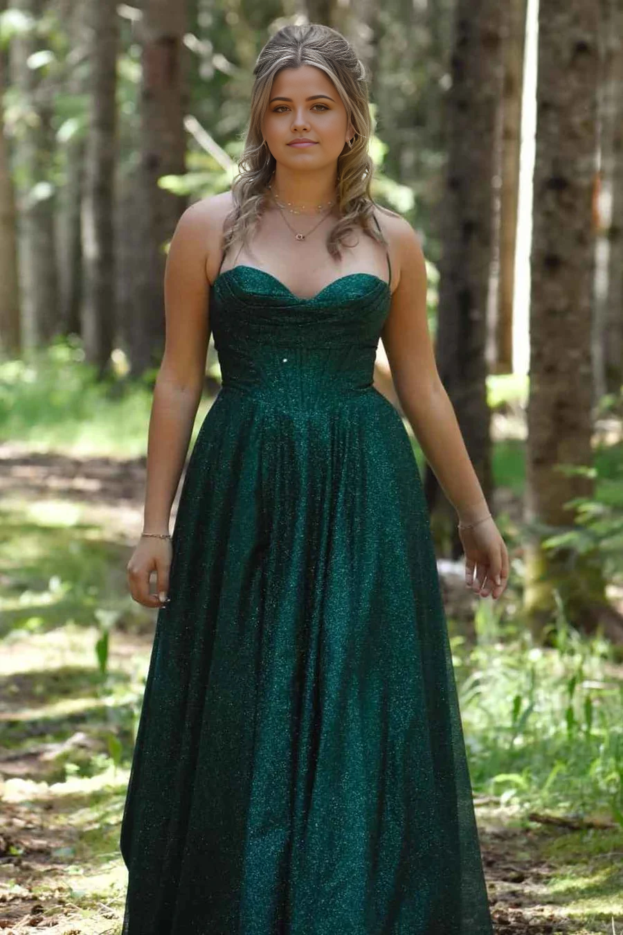 plus size A-Line Spaghetti Straps Glitter Sleeveless Long formal dresses evening gown Prom Dress with Slit