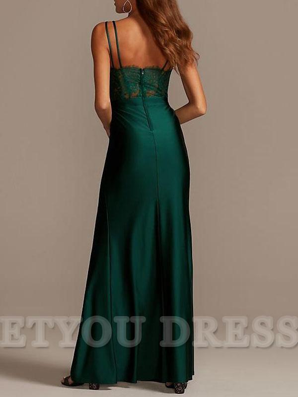 Sheath V-Neck Floor-Length Satin formal dresses Bridesmaid Dresses evening gown Prom Dress