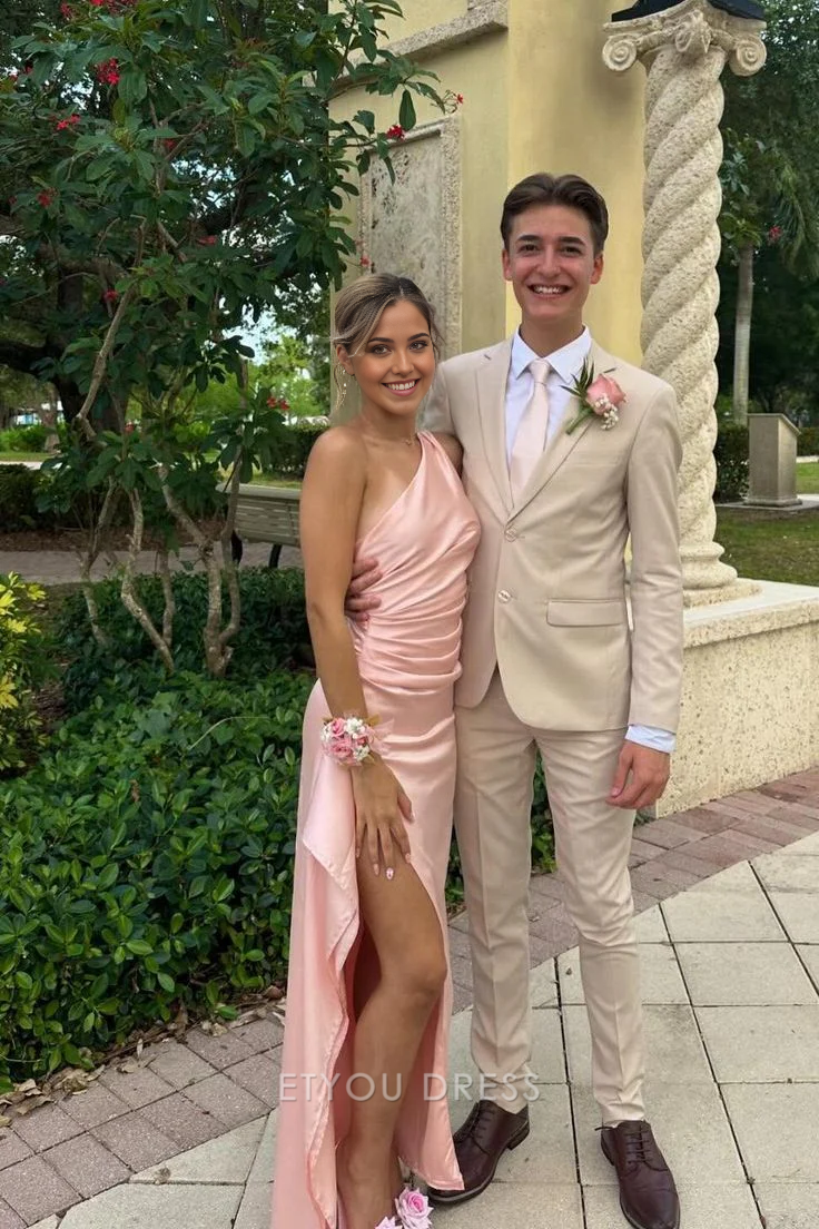 Mermaid One Shoulder Pink Slit Pink formal dresses Bridesmaid Dresses evening gown Prom Dress