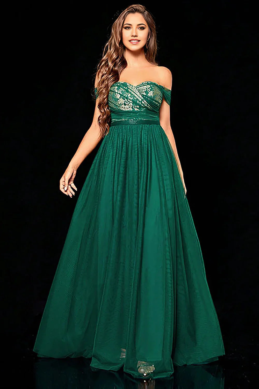 A-line Off the Shoulder Tiered Prom Dress with Ruffles