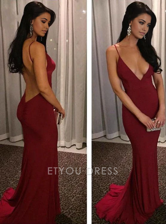Mermaid Deep V Backless Red formal dresses Bridesmaid Dresses evening gown Prom Dress