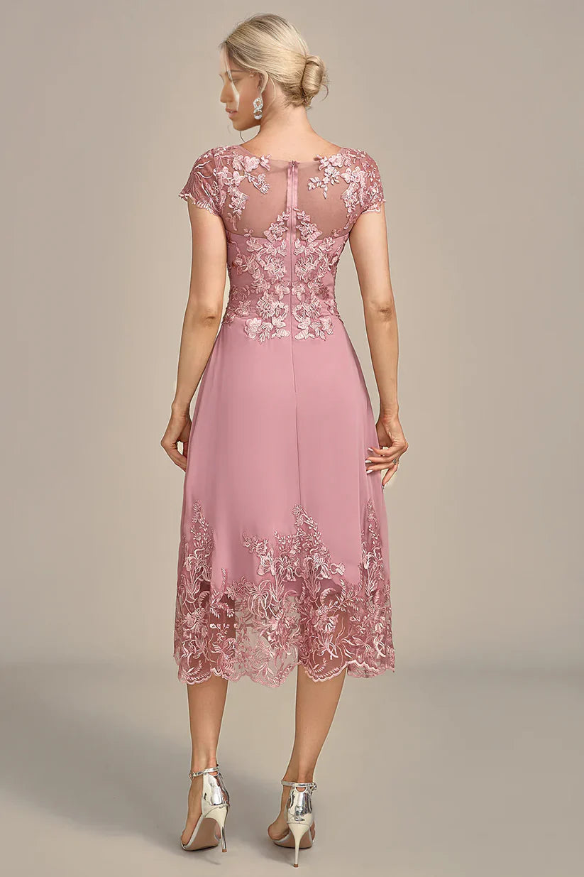 A-Line Tea-Length Mother of the Bride Dress With Sequins