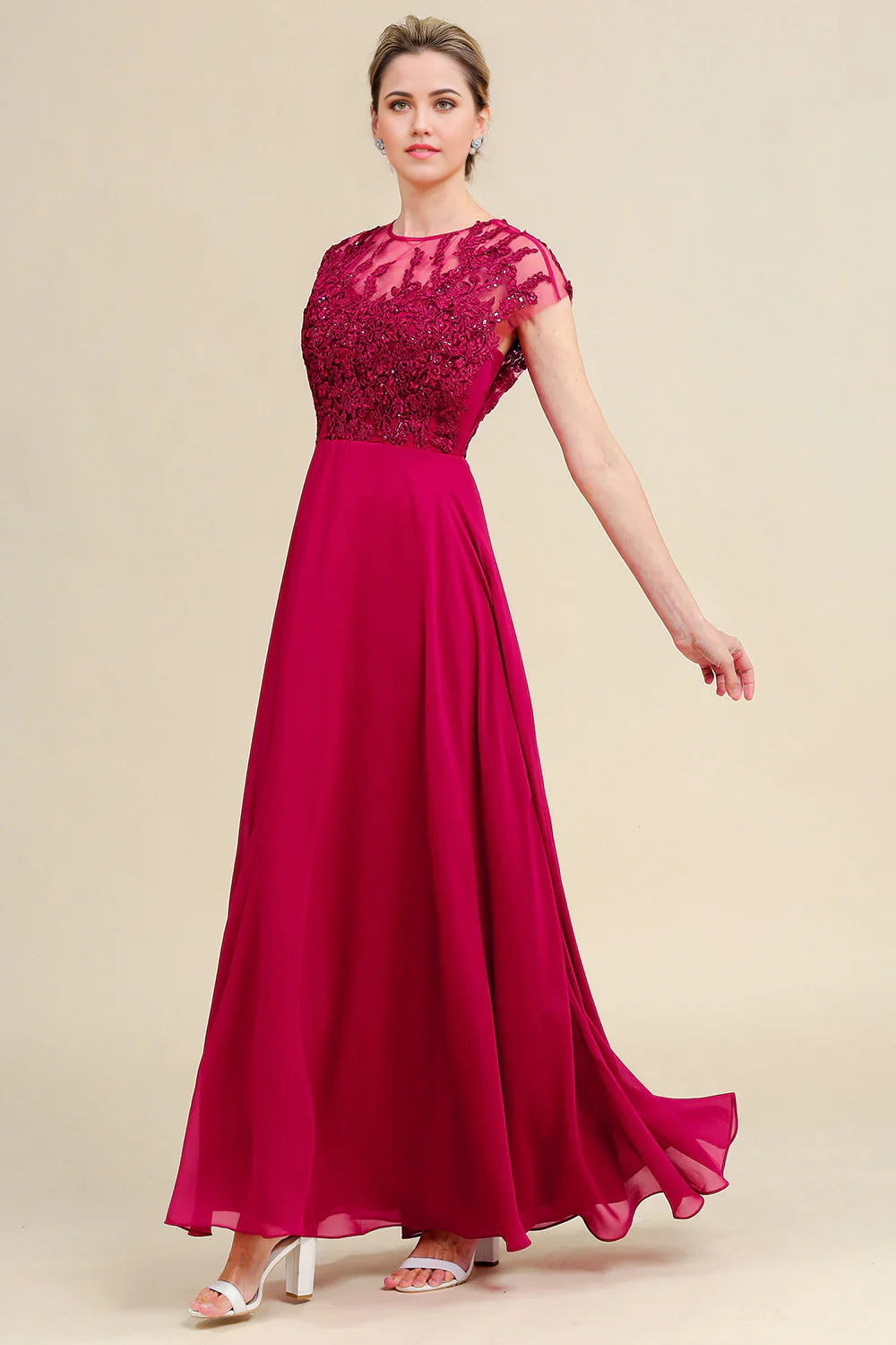 A-Line Chiffon Mother of the Bride Dress with Lace
