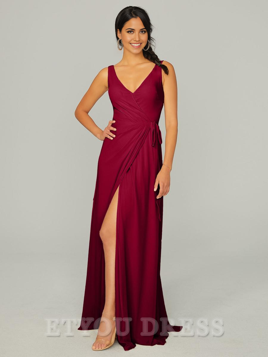 A-Line V-Neck Chiffon Floor-Length formal dresses Bridesmaid Dresses evening gown Prom Dress