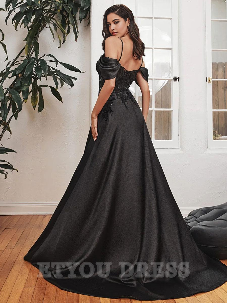 A-Line Square Neck Train Sleeveless Backless Split Front Satin formal dresses Bridesmaid Dresses evening gown Prom Dress
