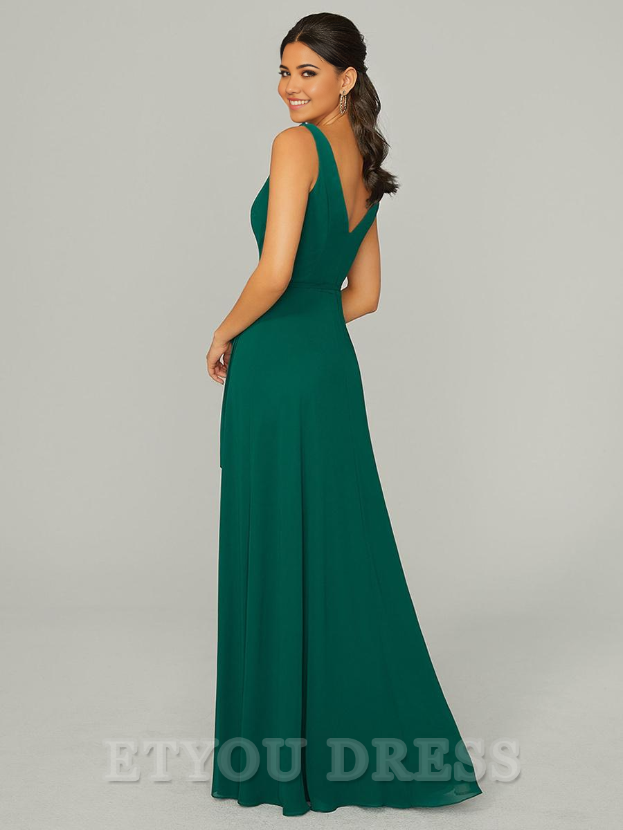 A-Line V-Neck Chiffon Floor-Length formal dresses Bridesmaid Dresses evening gown Prom Dress