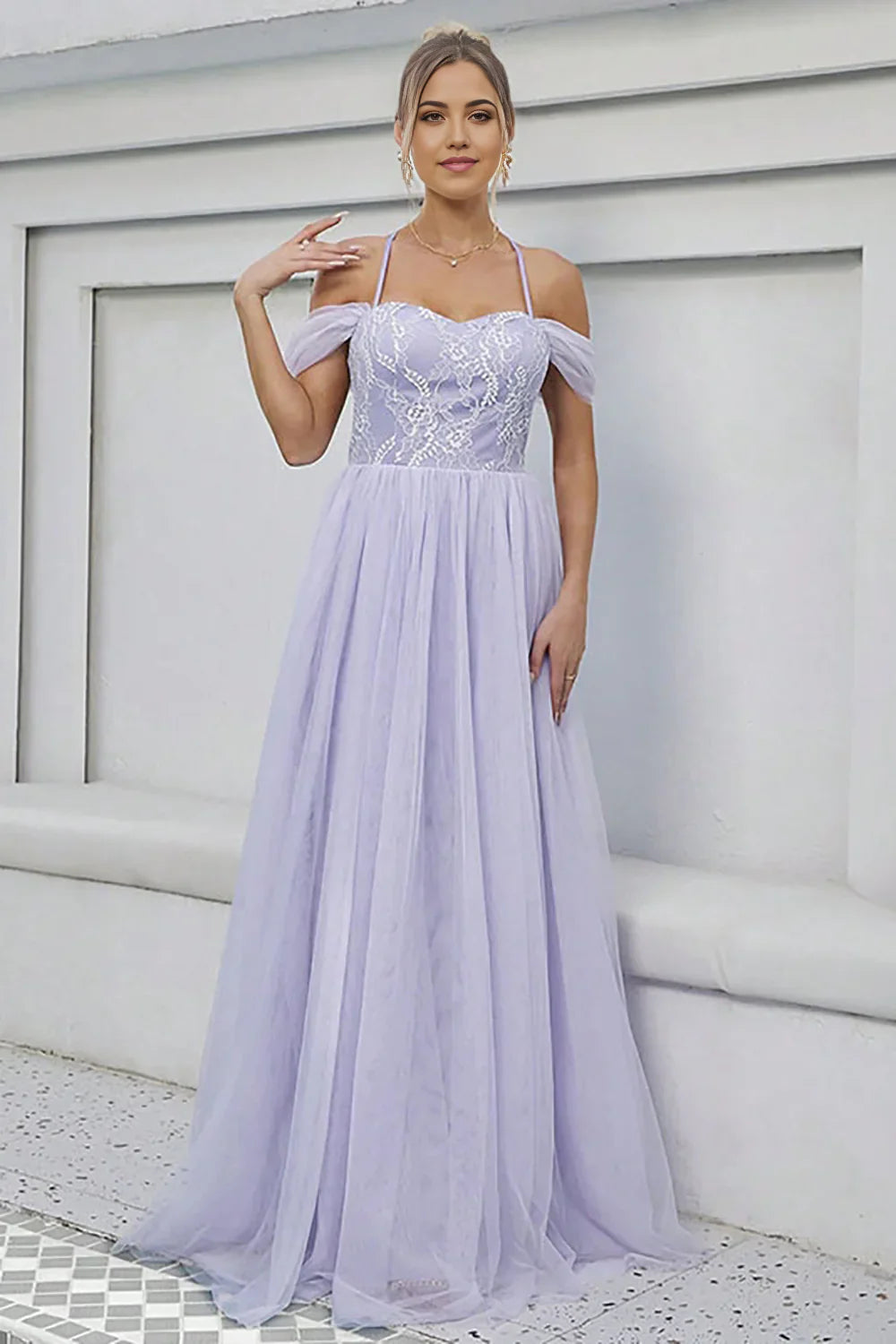 A-Line Tulle Long Formal Dress Prom Dresses