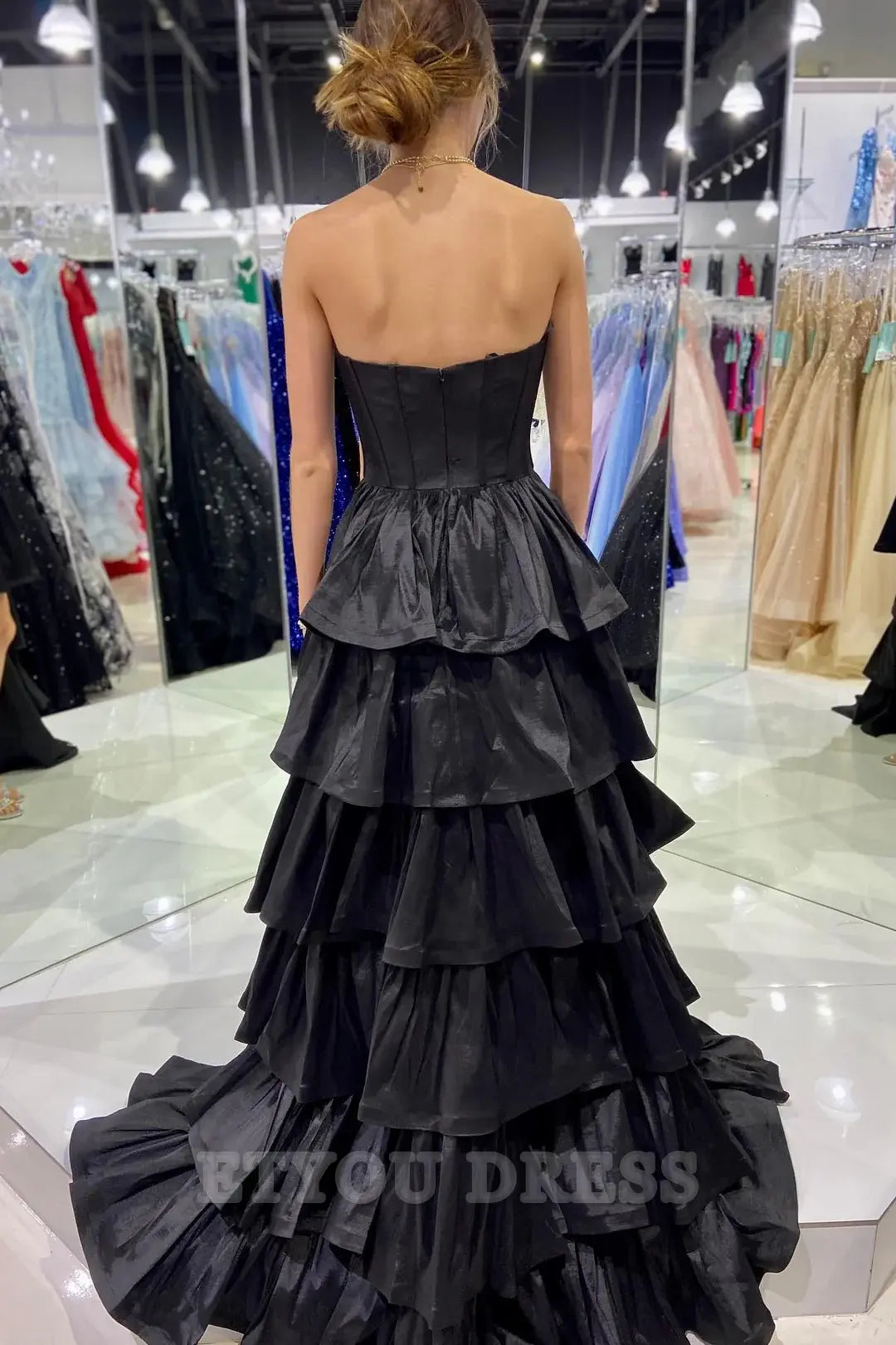 A-line Sweetheart Ruffle Tiered High-Low formal dresses Bridesmaid Dresses evening gown Prom Dress
