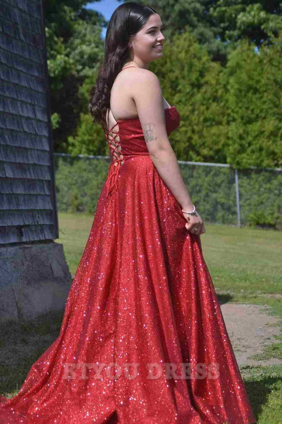 plus size A-Line Spaghetti Straps Glitter Sleeveless Long formal dresses evening gown Prom Dress with Slit