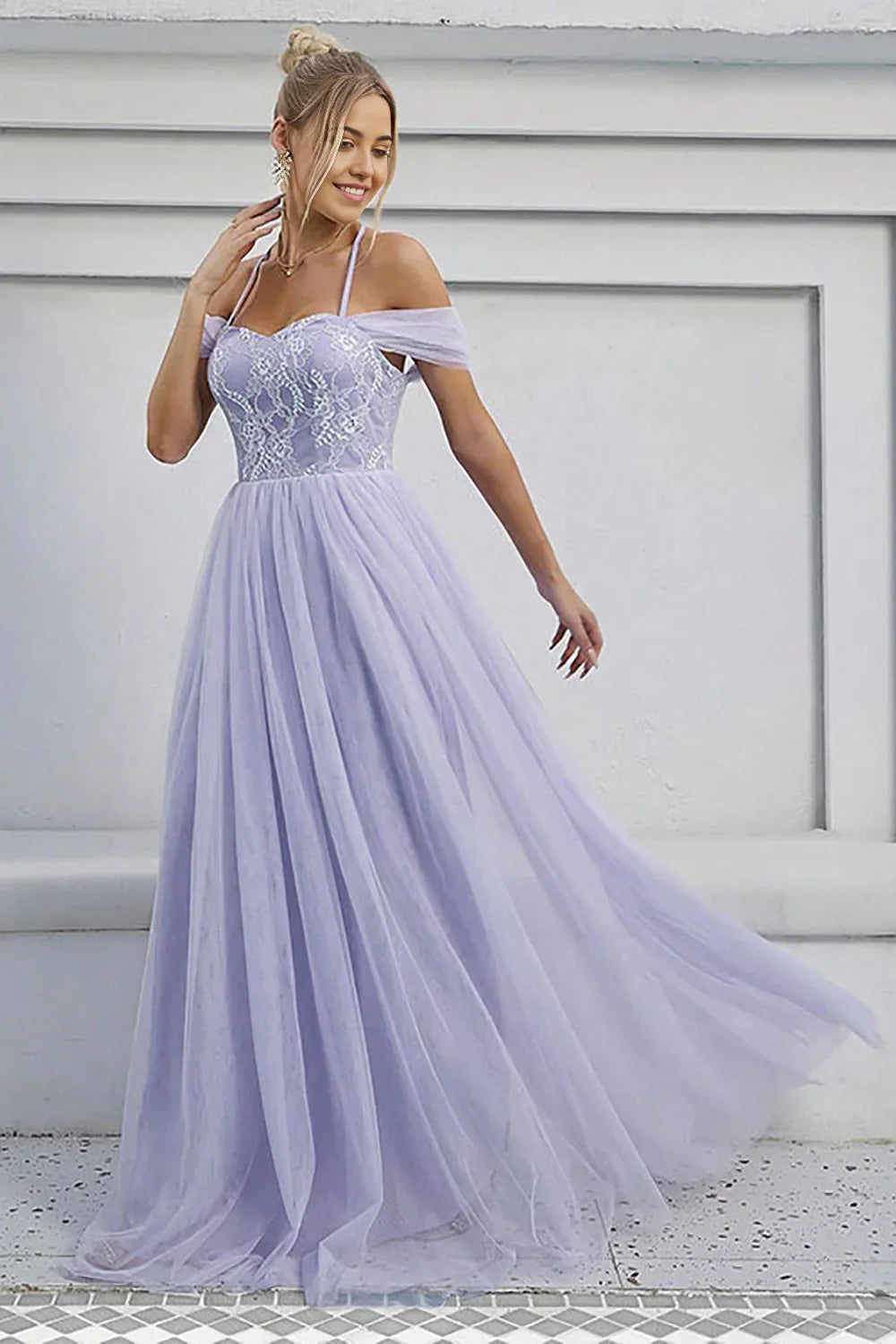 A-Line Tulle Long Formal Dress Prom Dresses