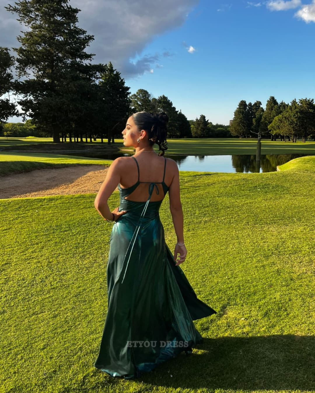 A-line V Neck Backless Green Long formal dresses Bridesmaid Dresses evening gown Prom Dress