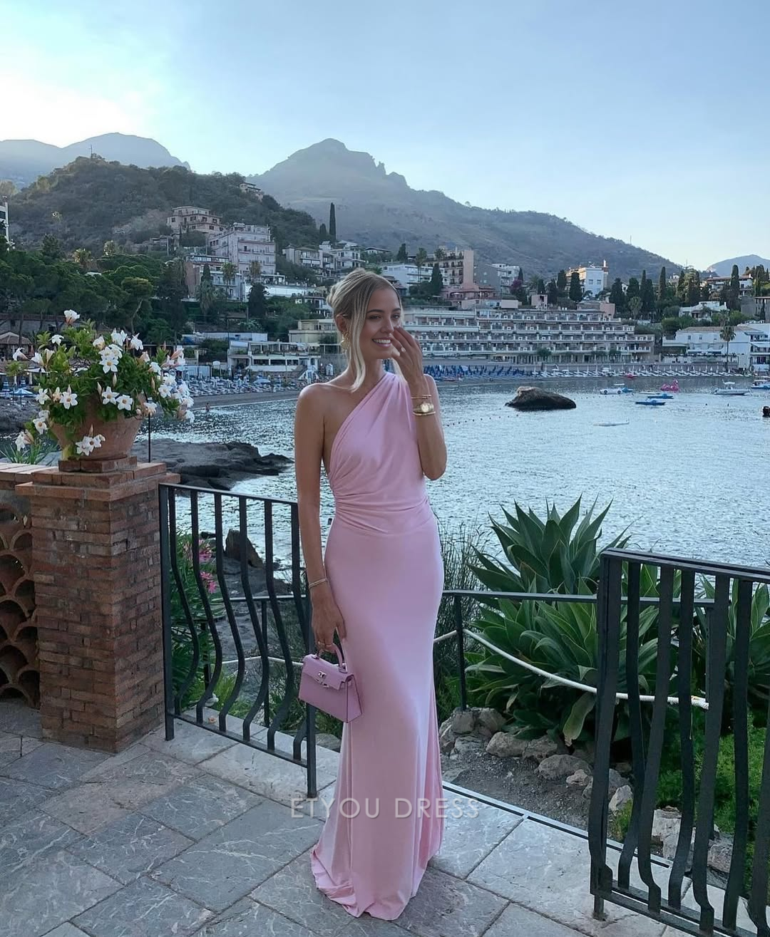 Mermaid One Shoulder Pink Long formal dresses Bridesmaid Dresses evening gown Prom Dress