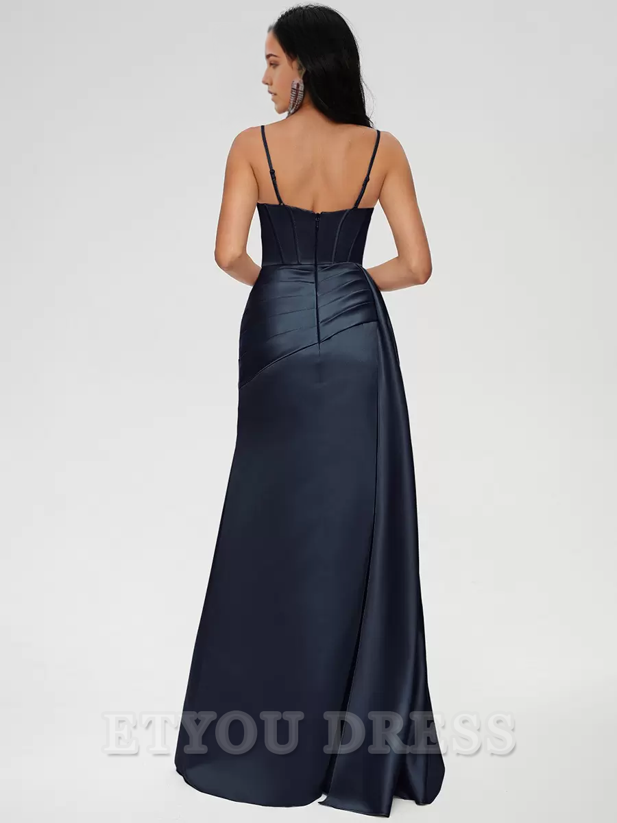 Mermaid Spaghetti Straps Floor-Length Zipper Satin formal dresses Bridesmaid Dresses evening gown Prom Dress