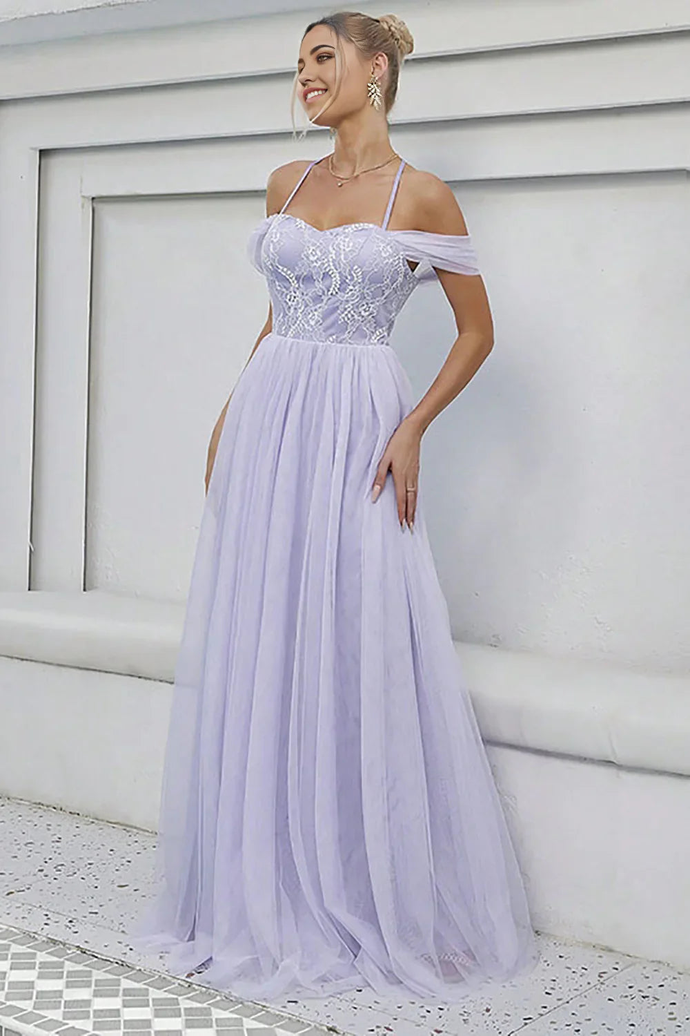 A-Line Tulle Long Formal Dress Prom Dresses