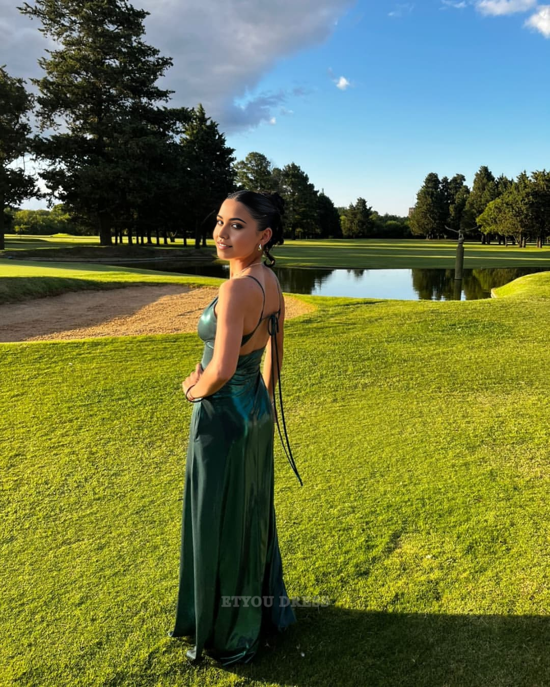 A-line V Neck Backless Green Long formal dresses Bridesmaid Dresses evening gown Prom Dress