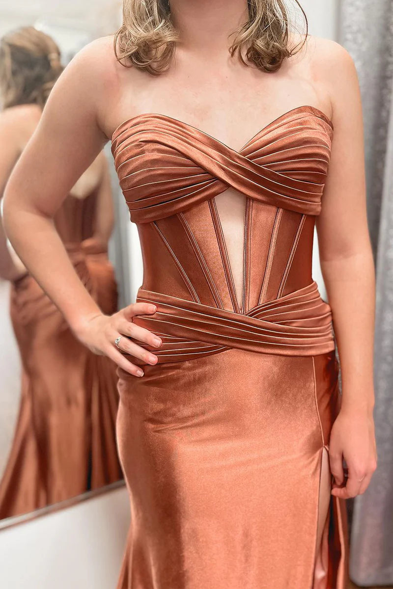 Mermaid Charming Sweetheart Satin Long Prom Dress with Slit