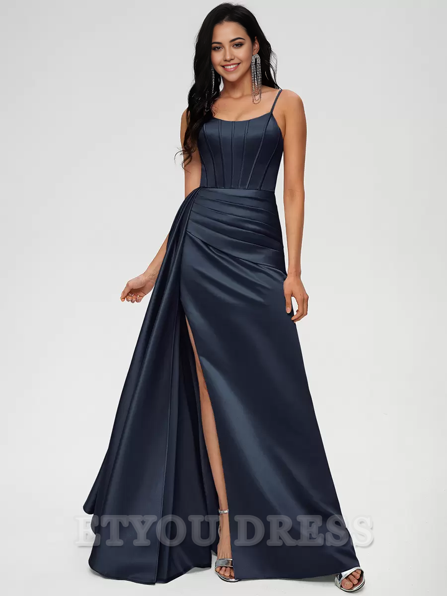 Mermaid Spaghetti Straps Floor-Length Zipper Satin formal dresses Bridesmaid Dresses evening gown Prom Dress