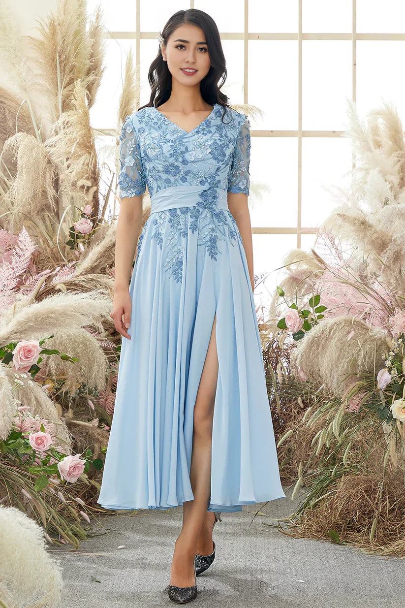 A-line V Neck Mother of Bride Dress with Appliques