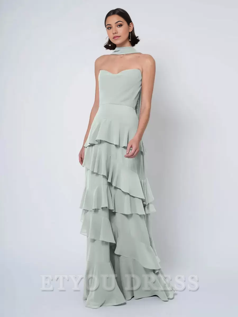 A-line Sleeveless Floor-Length Backless Chiffon formal dresses Bridesmaid Dresses evening gown Prom Dress