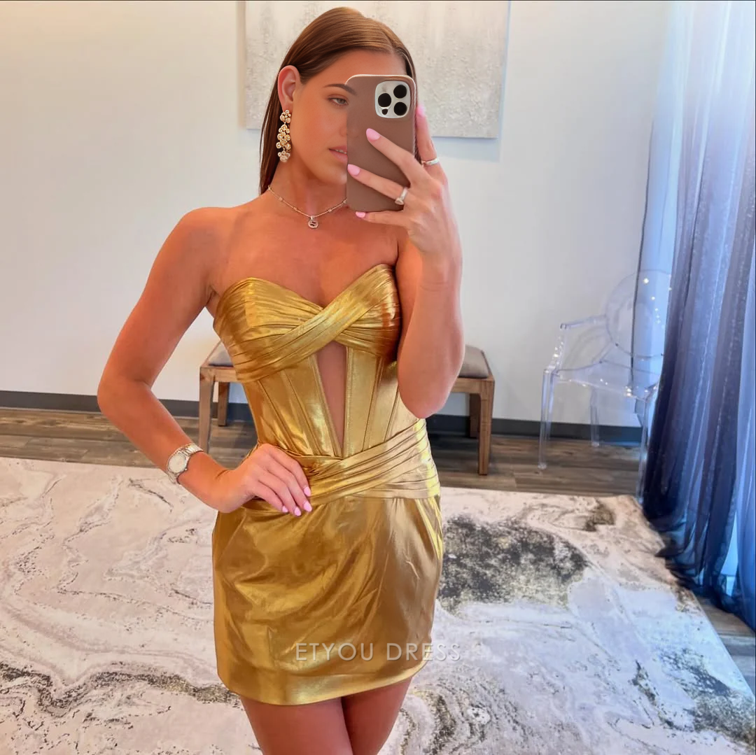 Sheath Strapless Gold Short formal dresses Bridesmaid Dresses evening gown Prom Dress Homecoming Dresses