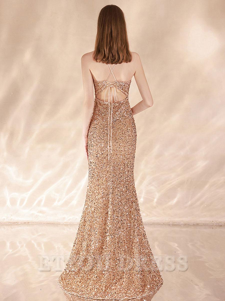 Mermaid V-Neck Sequined Sweep Sequins formal dresses Bridesmaid Dresses evening gown Prom Dress