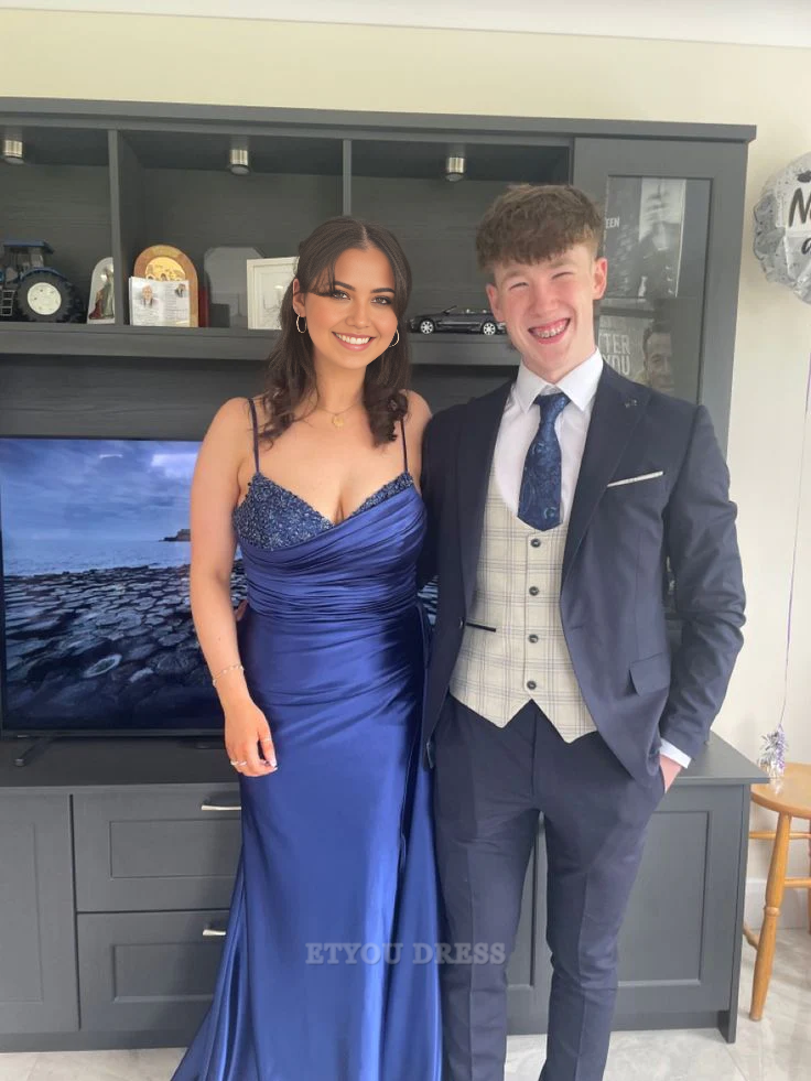 Mermaid V-Neck Spaghetti Straps Satin Long formal dresses Bridesmaid Dresses evening gown Prom Dress