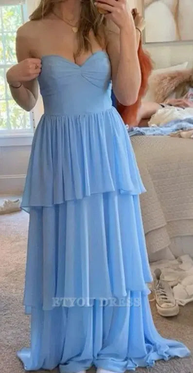 A Line Sweetheart Chiffon Tiered formal dresses Bridesmaid Dresses evening gown Prom Dress