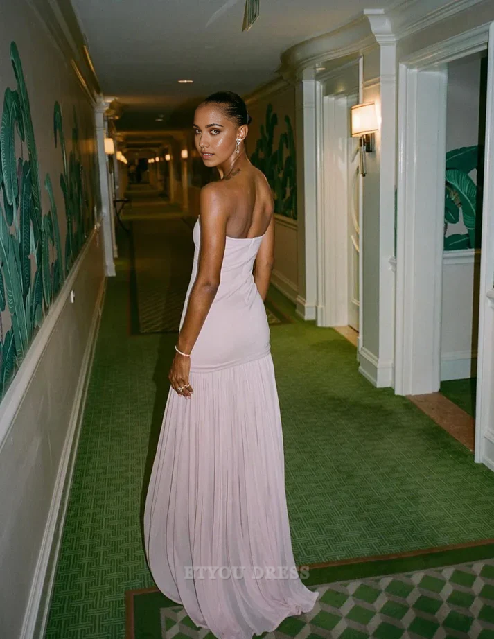 Mermaid Strapless Pink formal dresses Bridesmaid Dresses evening gown Prom Dress