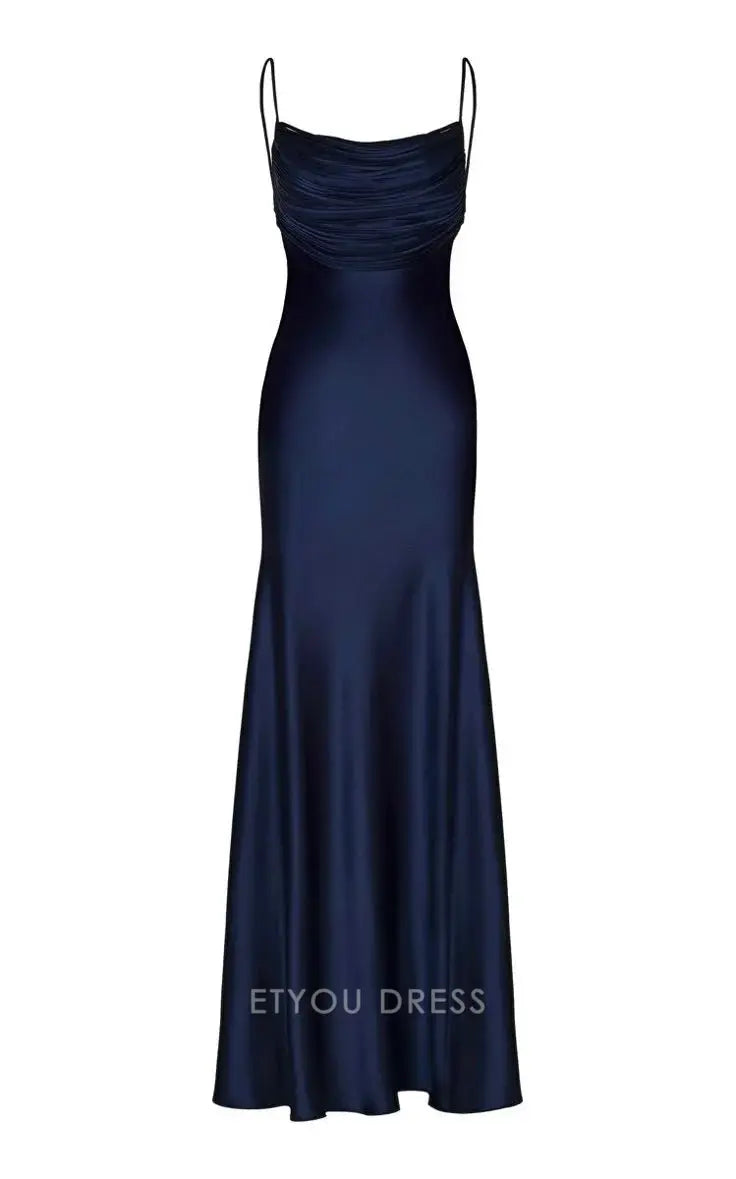 Mermaid Spaghetti Straps Satin Navy Blue formal dresses Bridesmaid Dresses evening gown Prom Dress