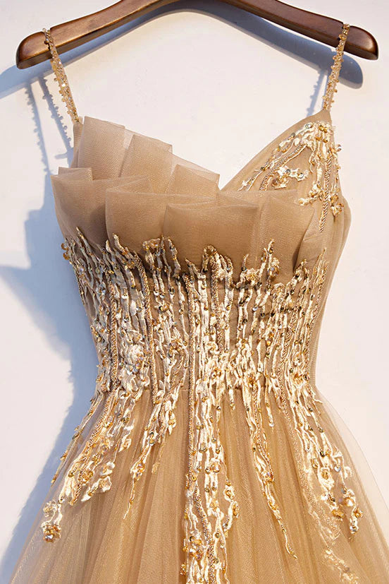 Tulle lace long prom dress