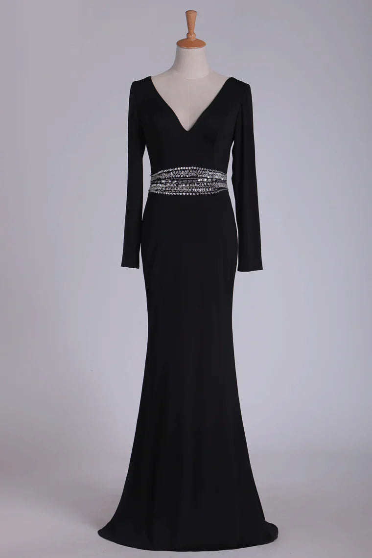 Sleeves V Neck Sexy Open Back Long Beading Mother Of The Bride Dresses