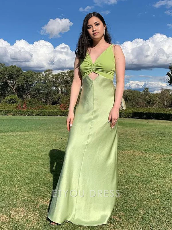 Sheath V Neck Green Long formal dresses Bridesmaid Dresses evening gown Prom Dress
