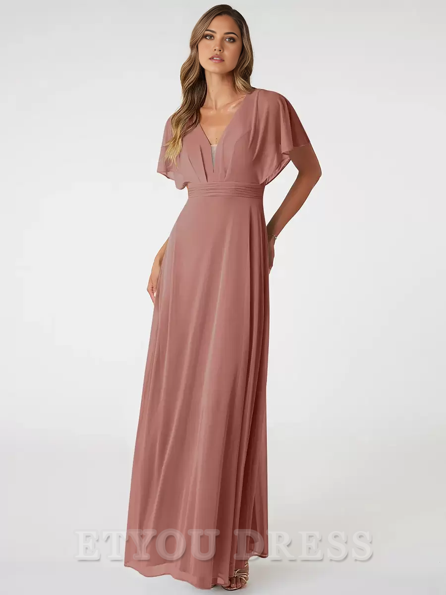 A-Line V-Neck Backless Chiffon formal dresses Bridesmaid Dresses evening gown Prom Dress