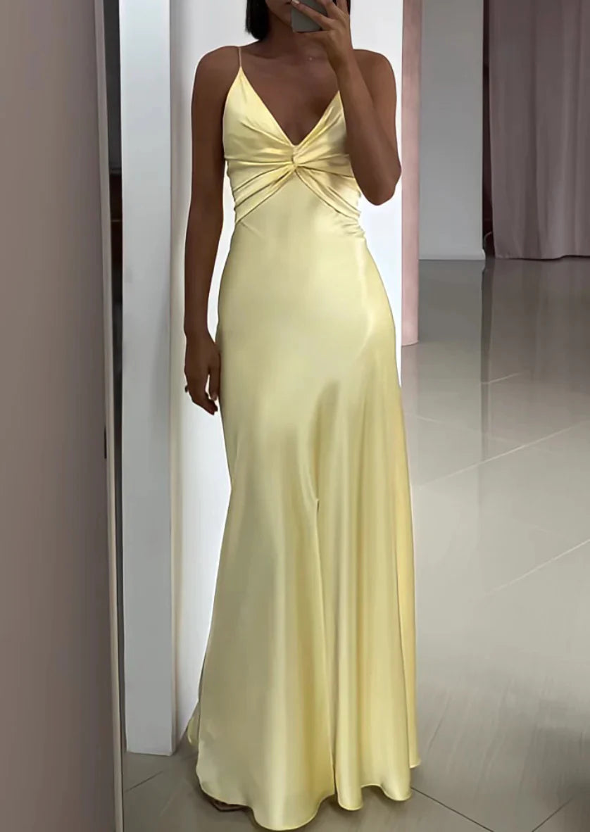 Sheath V Neck Yellow Long formal dresses Bridesmaid Dresses evening gown Prom Dress