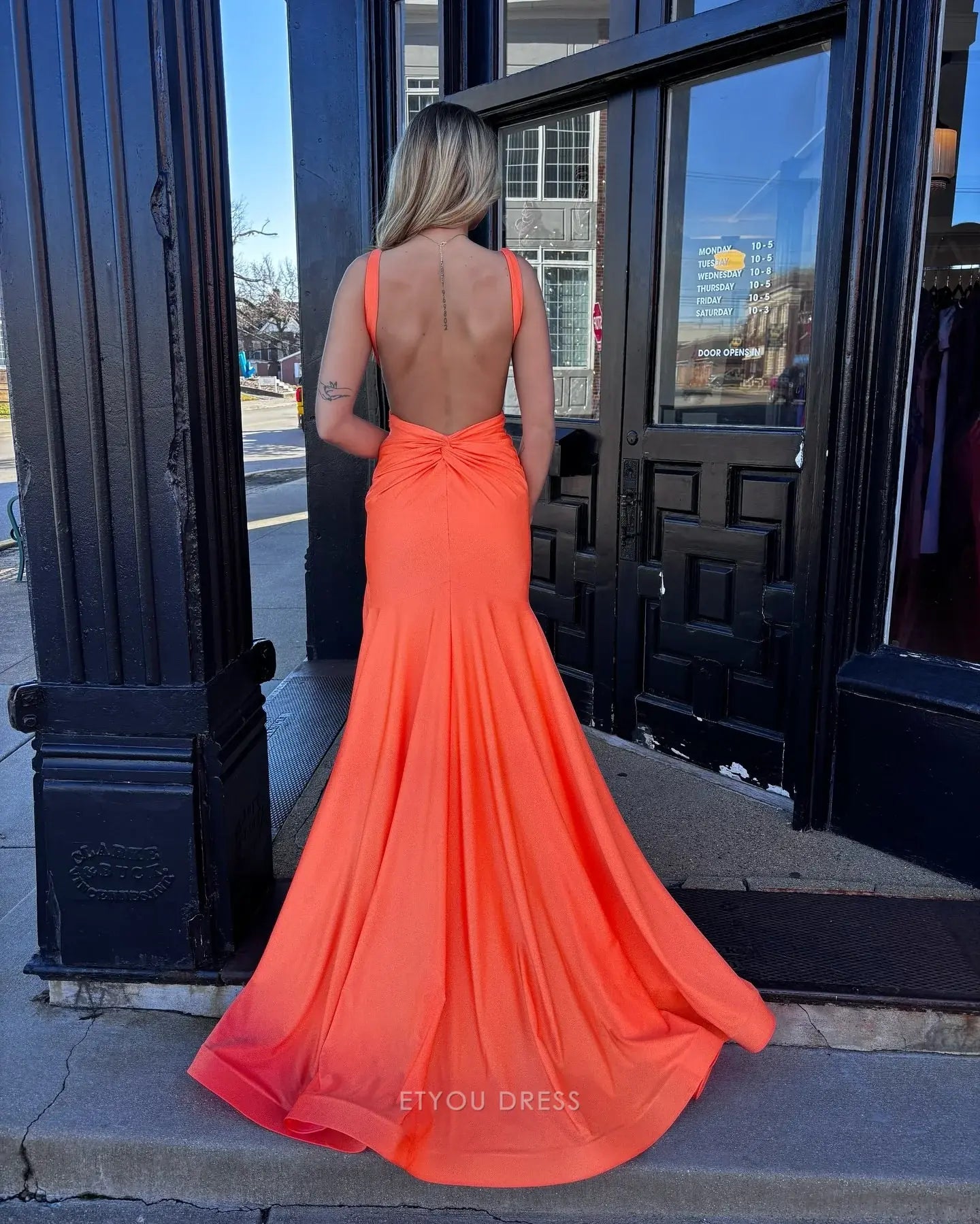 Mermaid V-Neck Backless Orange formal dresses Bridesmaid Dresses evening gown Prom Dress