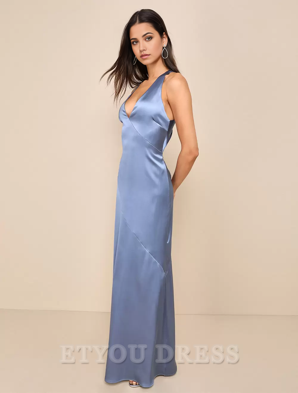 A-line V-Neck Halter Crisscross Back formal dresses Bridesmaid Dresses evening gown Prom Dress