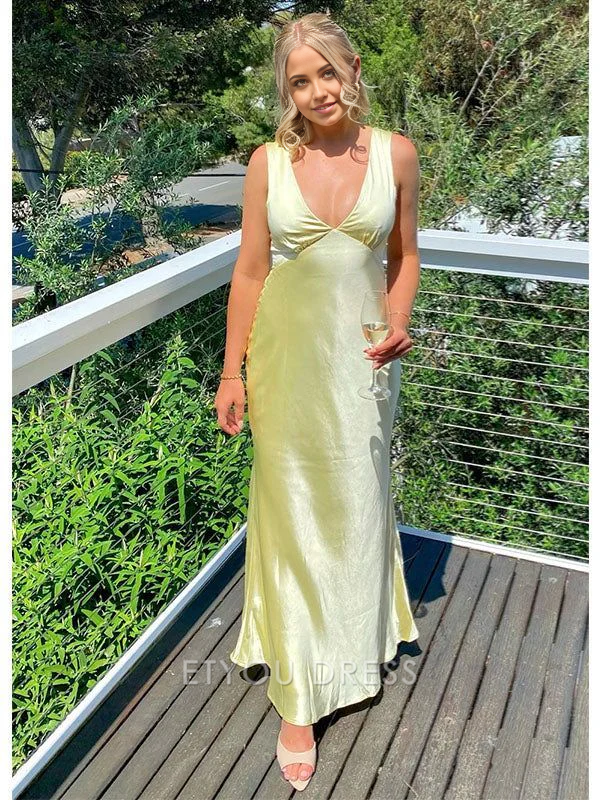 Mermaid Deep V Yellow formal dresses Bridesmaid Dresses evening gown Prom Dress