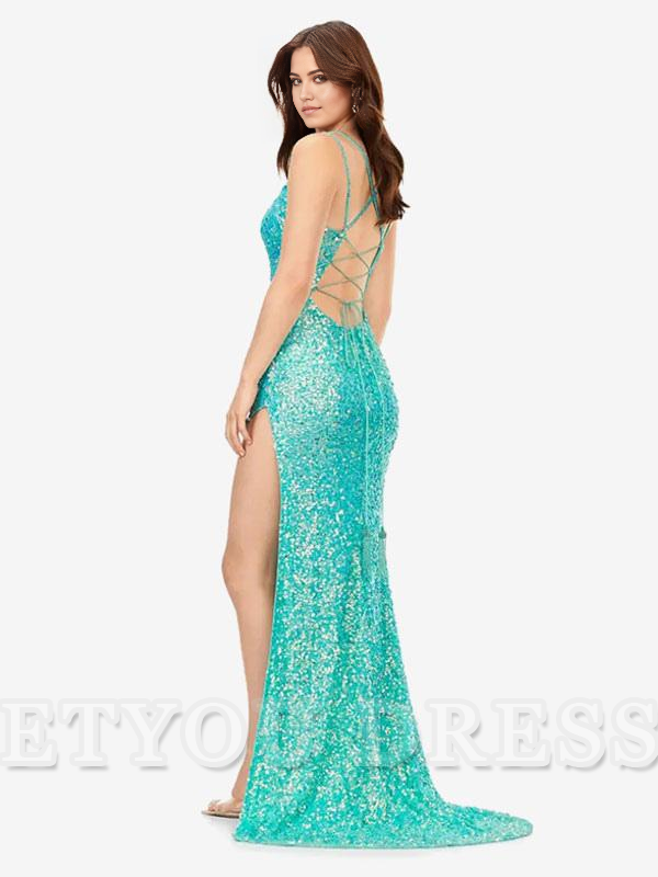 Mermaid Sweetheart Neck Sequined Sleeveless Split Front formal dresses Bridesmaid Dresses evening gown Prom Dress
