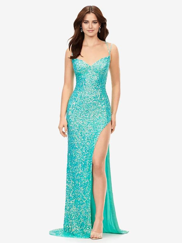 Mermaid Sweetheart Neck Sequined Sleeveless Split Front formal dresses Bridesmaid Dresses evening gown Prom Dress