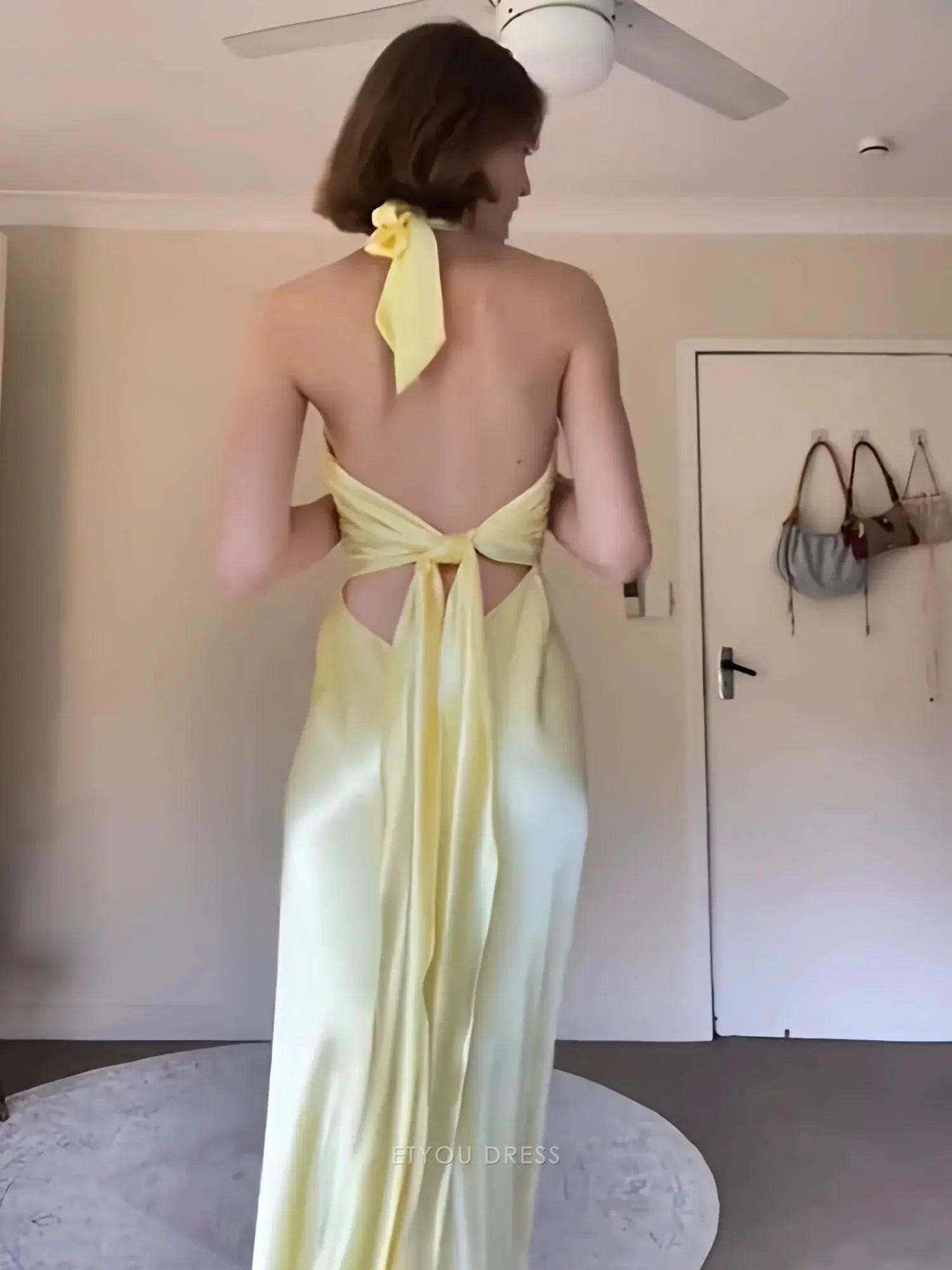 Mermaid Halter Backless Satin Yellow formal dresses Bridesmaid Dresses evening gown Prom Dress