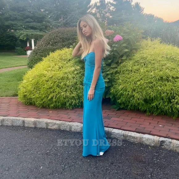 Sheath Sweetheart Blue Long formal dresses Bridesmaid Dresses evening gown Prom Dress