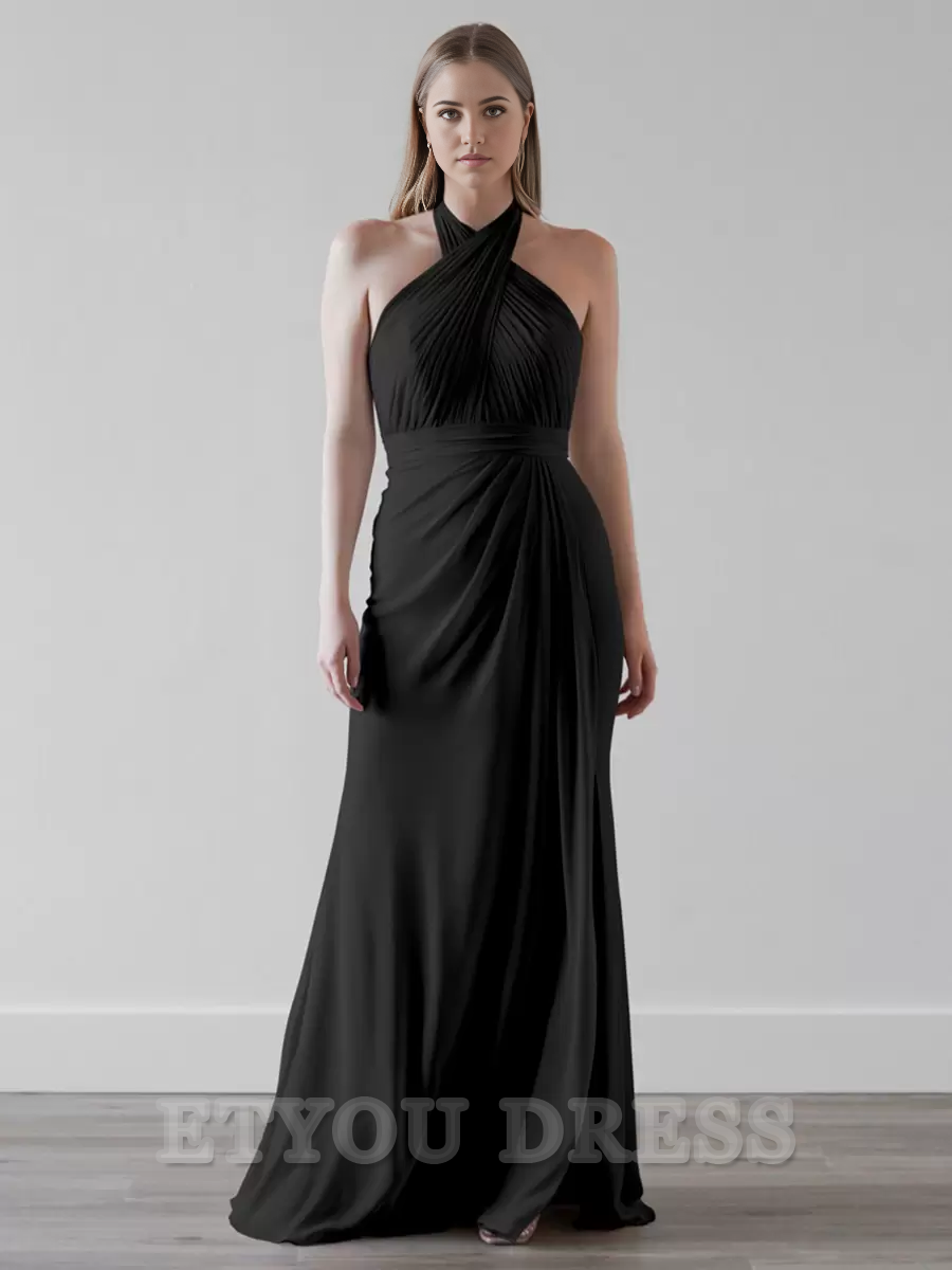 Mermaid Halter Backless Chiffon Floor-Length formal dresses Bridesmaid Dresses evening gown Prom Dress